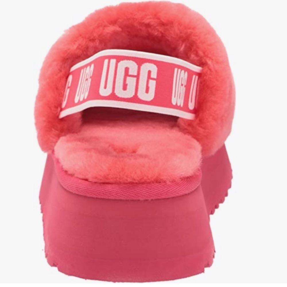 UGG Disco Slides Sandals Pink Cloud Sheepskin Fluff Fur Slingback Strap Logo - Picture 5 of 15